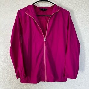 Lands' End Bright Pink Windbreaker Lightweight Zip Jacket With Velcro Pockets